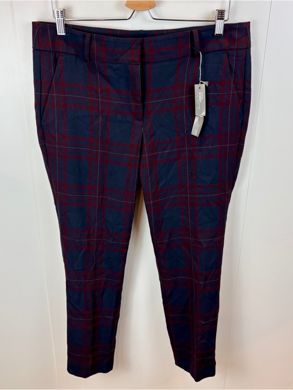NWT Ann Taylor Loft Plaid Marisa Skinny Pants 12P Ankle Length Red Blue Tartan